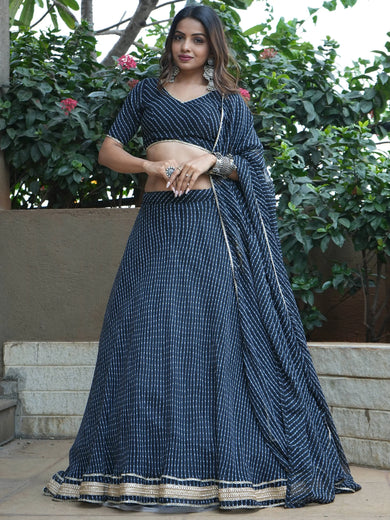 Engaging Black Leheriya Print Georgette Reception Wear Lehenga Choli