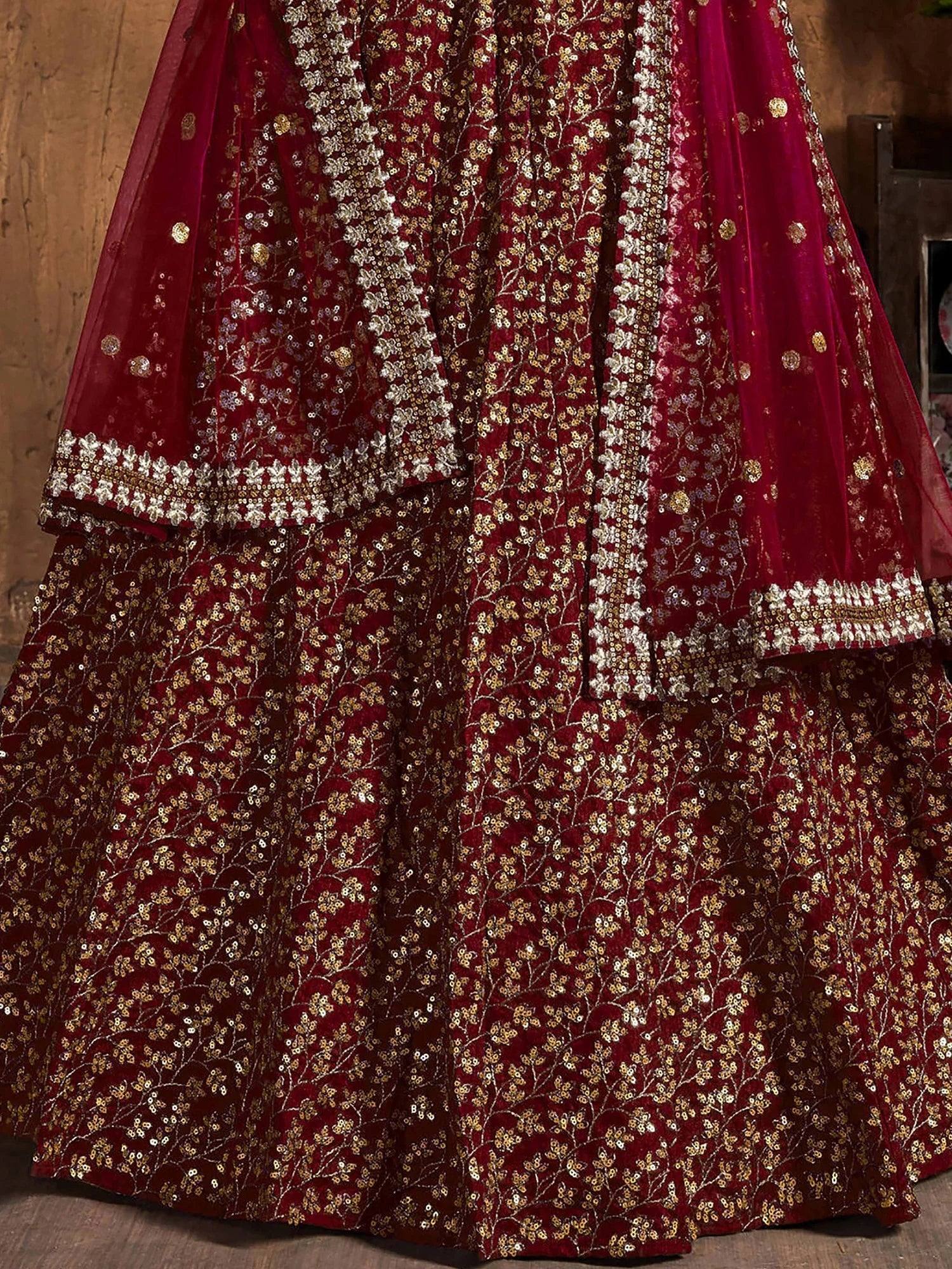 Gorgeous Maroon Sequins Silk Party Wear Plus Size Lehenga Choli