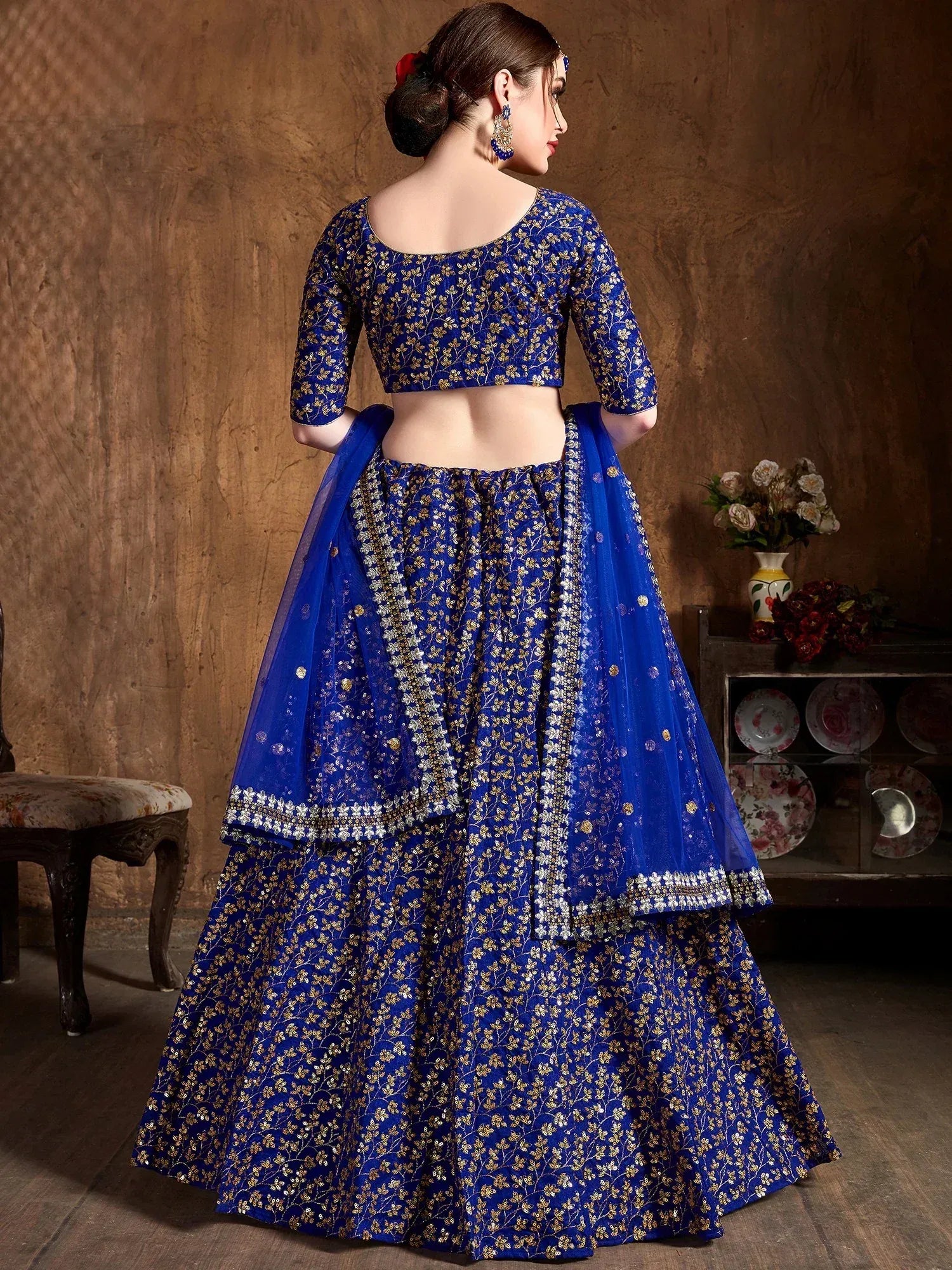 Graceful Blue Sequins Silk Reception Wear Plus Size Lehenga Choli