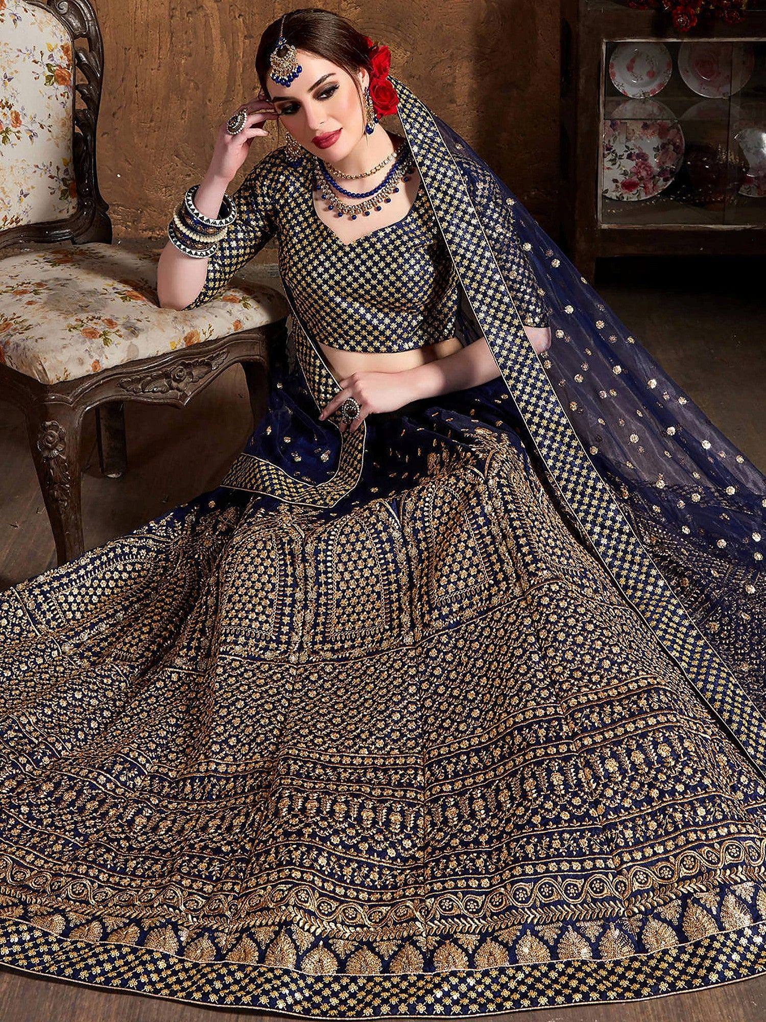 Captivating Blue Sequins Silk Wedding Wear Plus Size Lehenga Choli