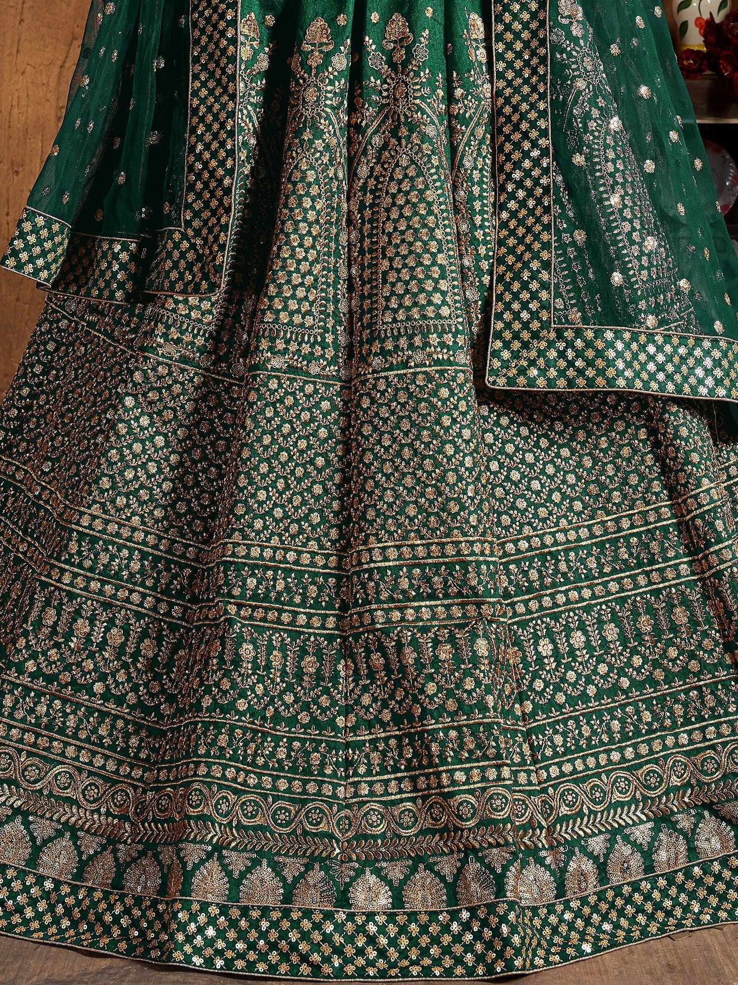 Sparkling Green Sequins Silk Engagement Wear Plus Size Lehenga Choli