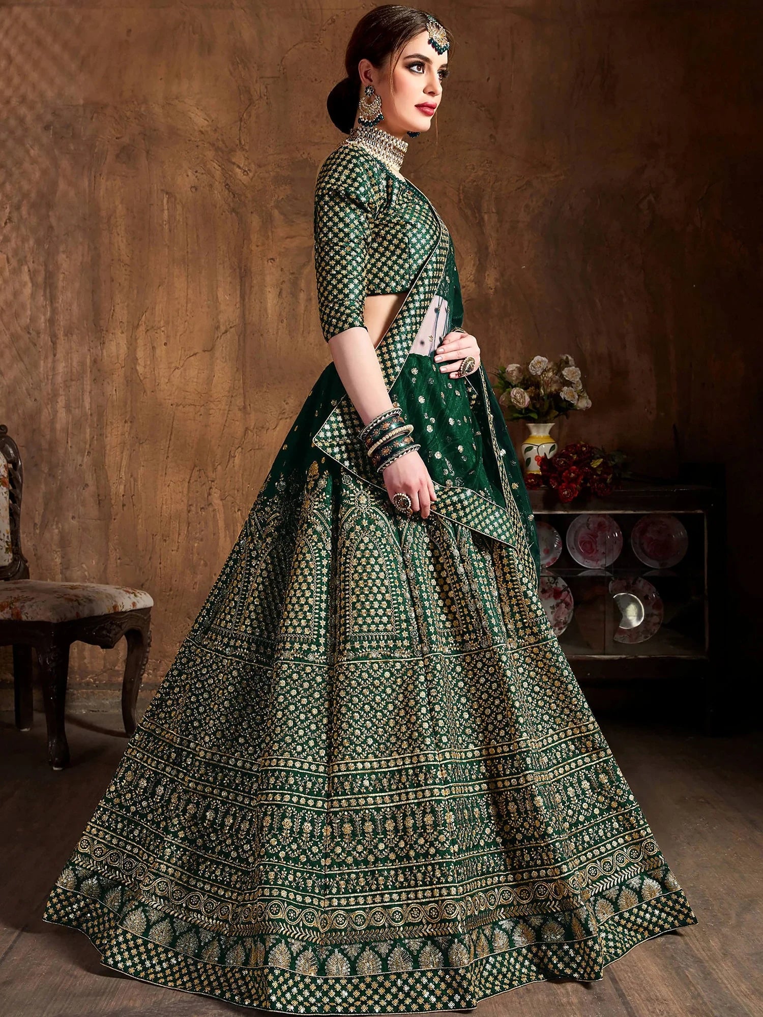 Sparkling Green Sequins Silk Engagement Wear Plus Size Lehenga Choli