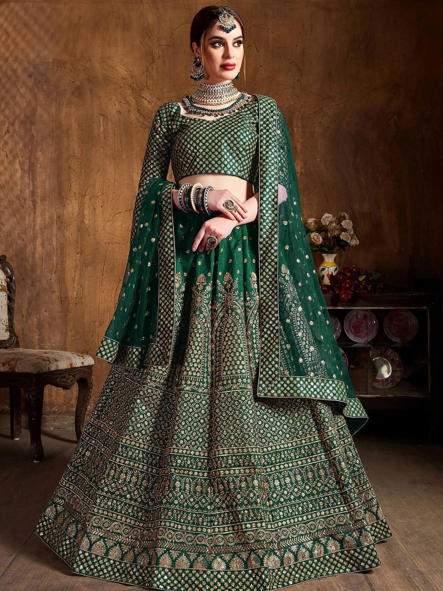 Sparkling Green Sequins Silk Engagement Wear Plus Size Lehenga Choli