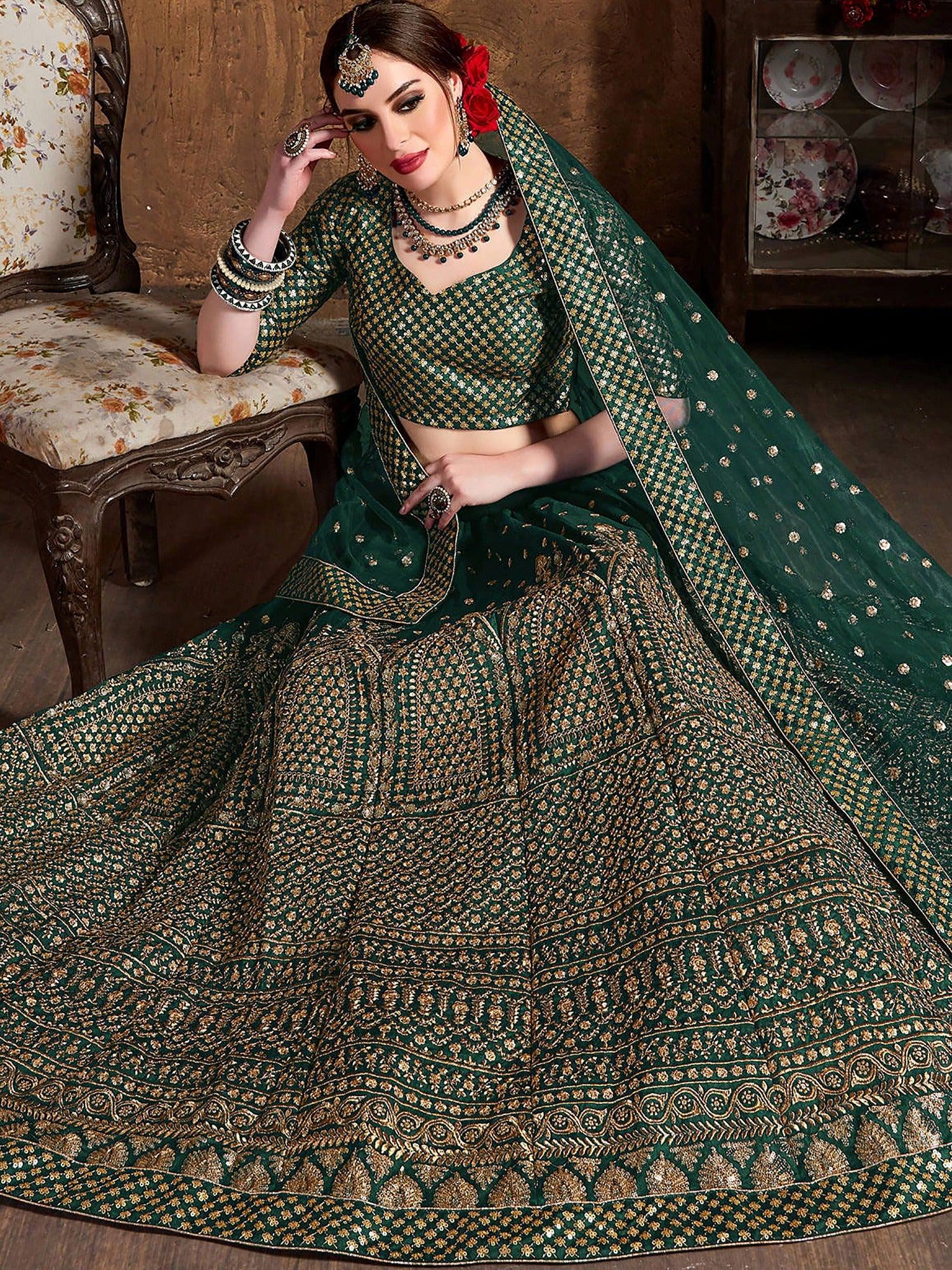 Sparkling Green Sequins Silk Engagement Wear Plus Size Lehenga Choli