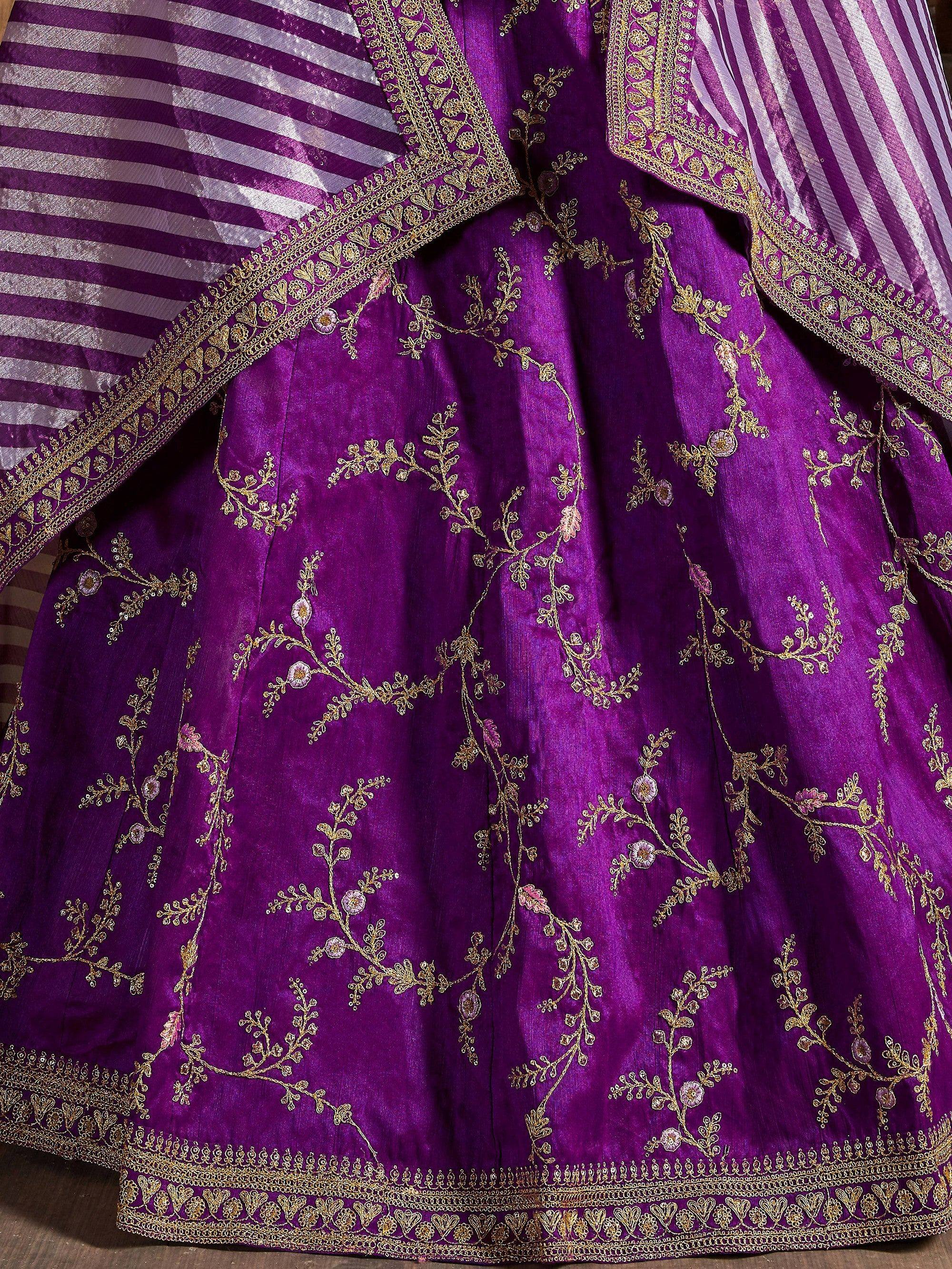 Adorable Purple Embroidered Silk Wedding Wear Plus Size Lehenga Choli