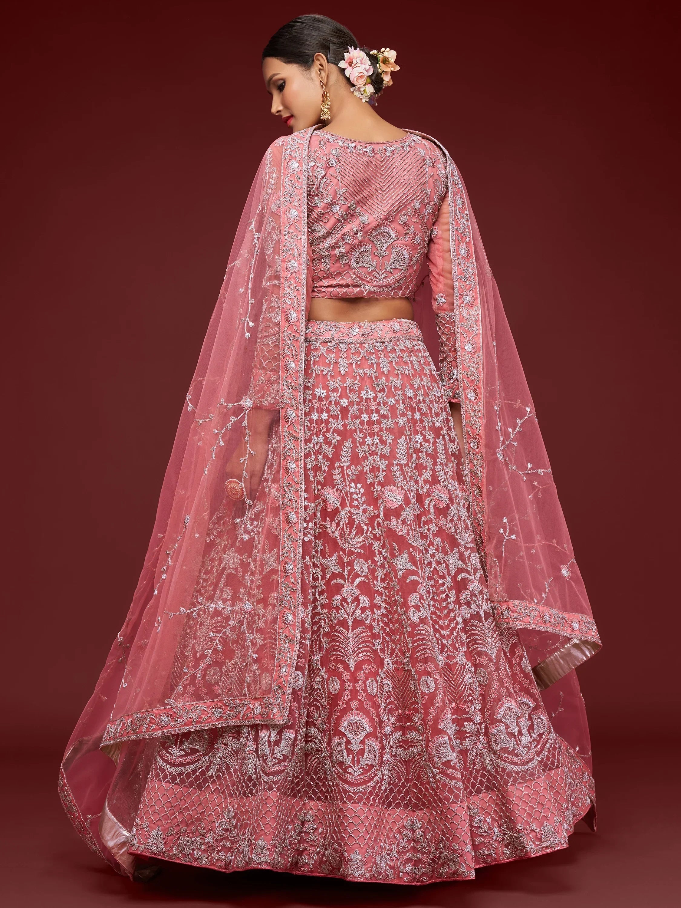 Alluring Pink Dori Work Soft Net Ceremony Wear Lehenga Choli