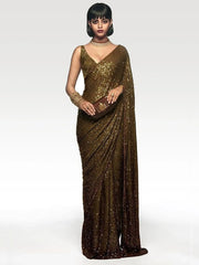 Sabyasachi Mehendi Green Sequins Party Wear Saree With Blouse