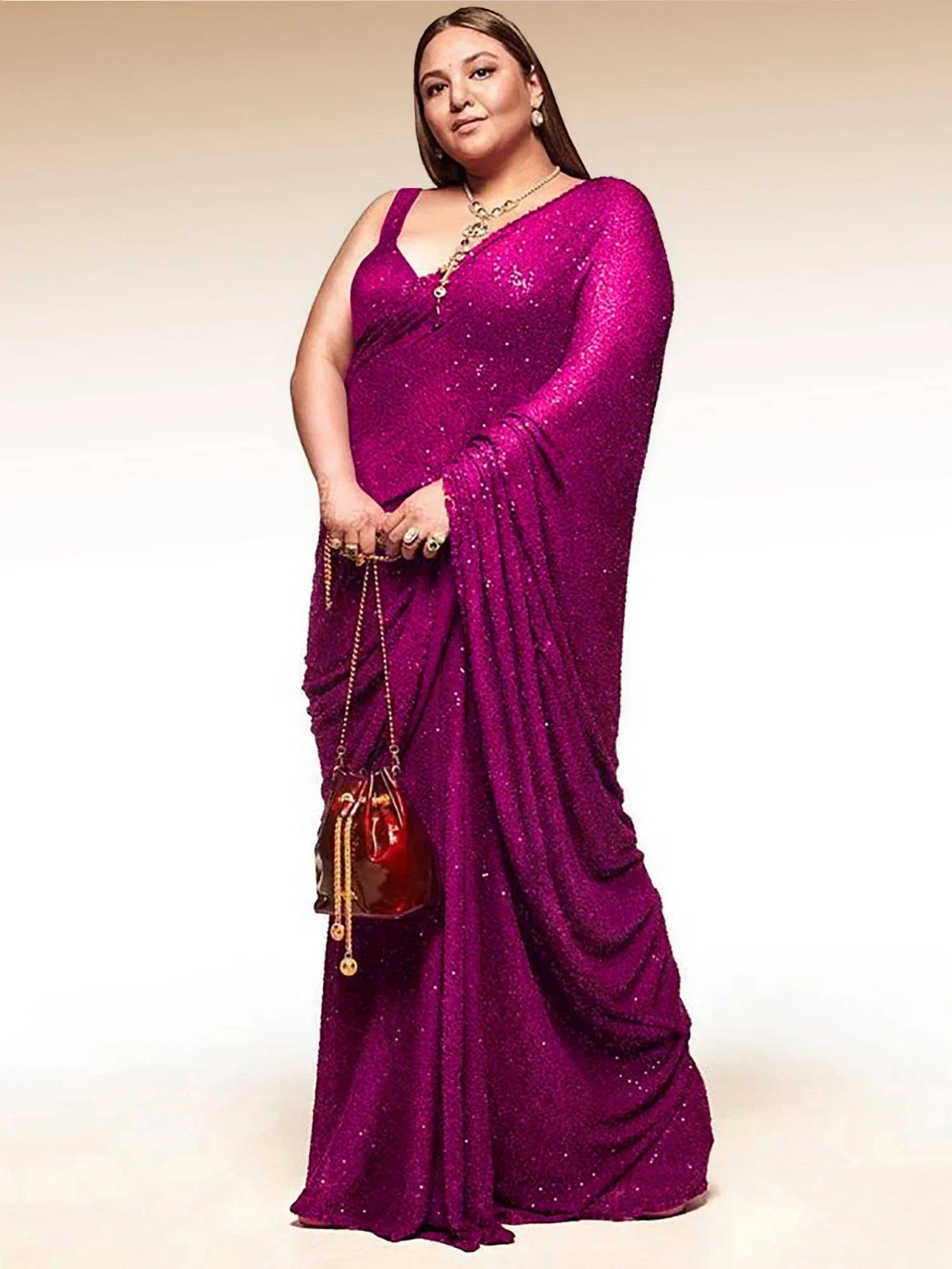 Sabyasachi Pink Sequins Georgette Party Wear Saree With Blouse