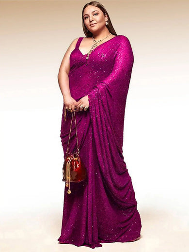 Sabyasachi Pink Sequins Georgette Party Wear Saree With Blouse