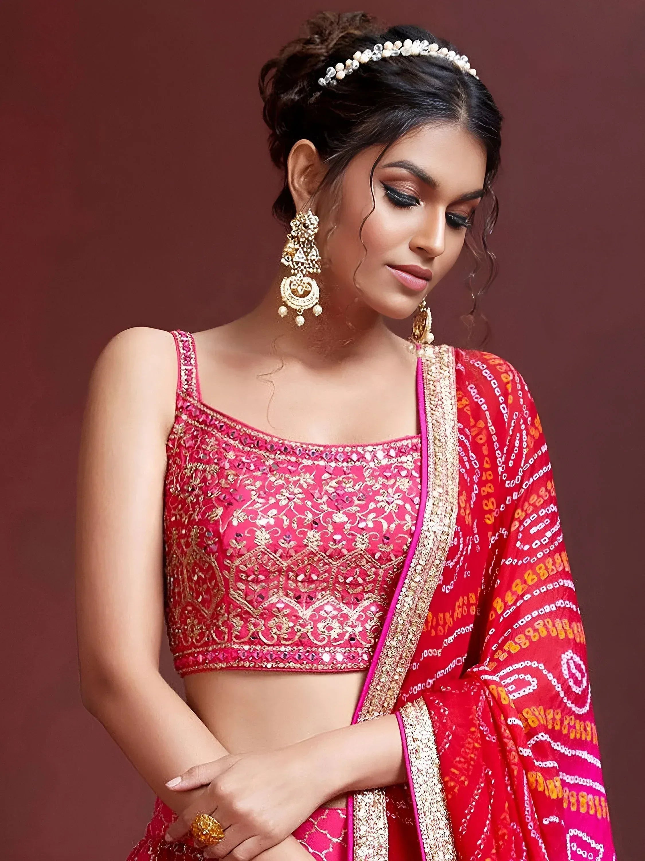 Great Pink Embroidery Pure Chinon Silk Party Wear Lehenga Choli