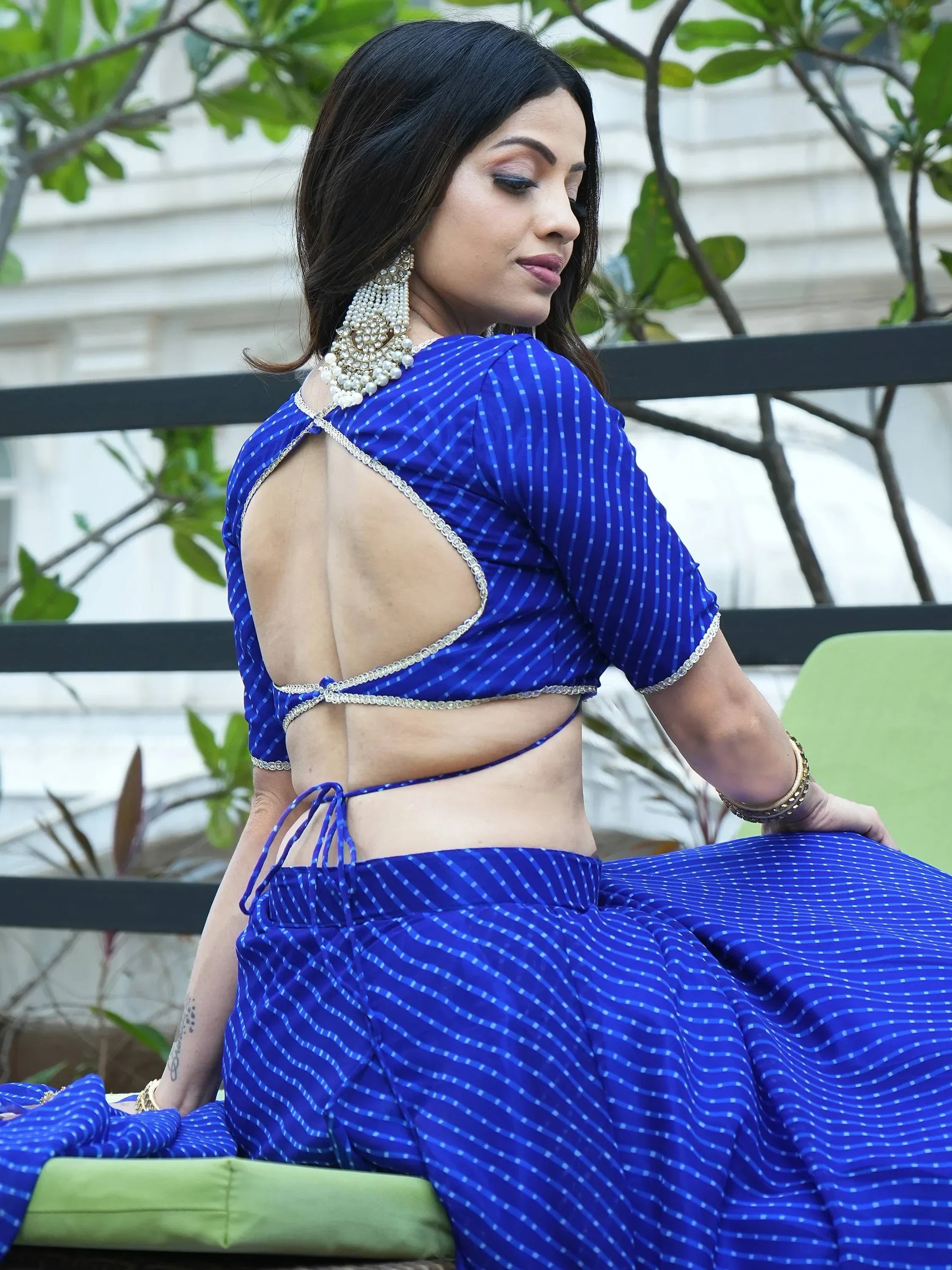 Ravishing Blue Laheriya Printed Georgette Wedding Lehenga Choli