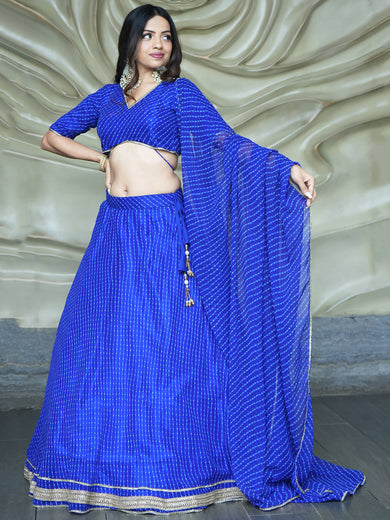Ravishing Blue Laheriya Printed Georgette Wedding Lehenga Choli