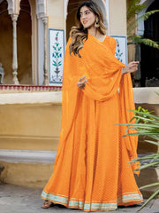 Pretty Orange Laheriya Print Georgette Wedding Lehenga Choli