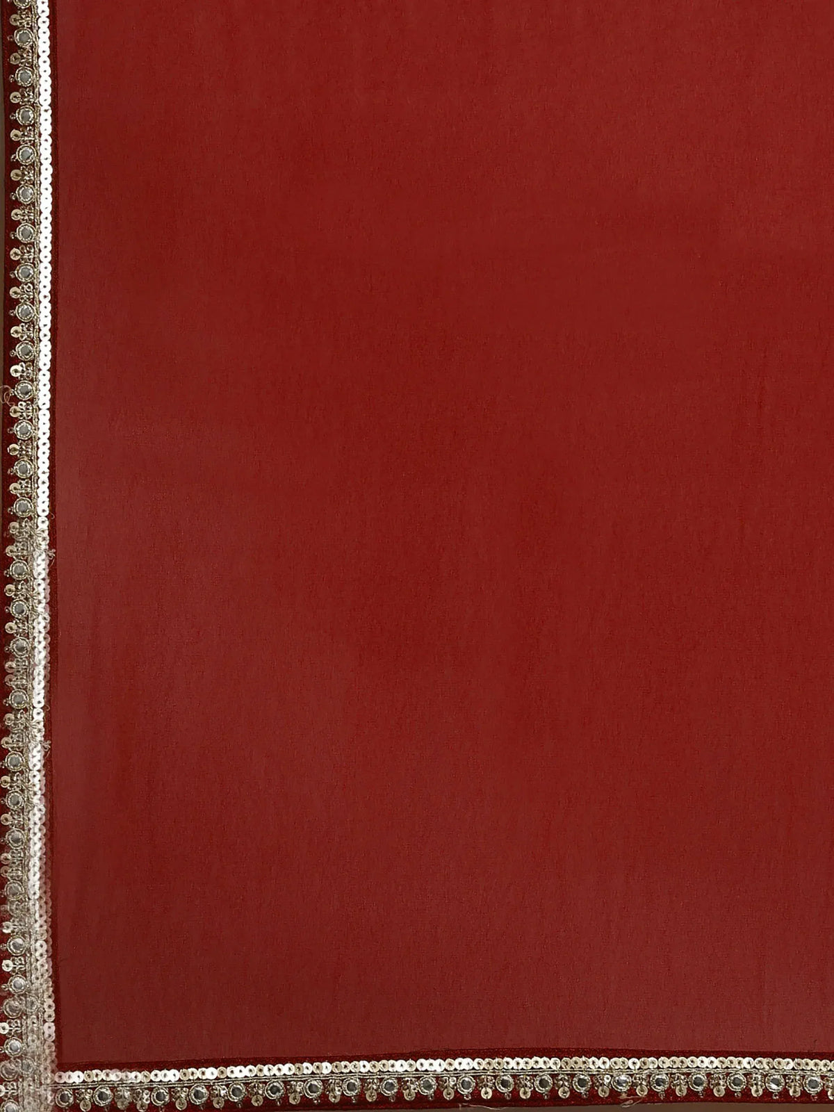 Rich maroon ethnic fabric with silver mirror and sequin border detailing for lehenga or saree