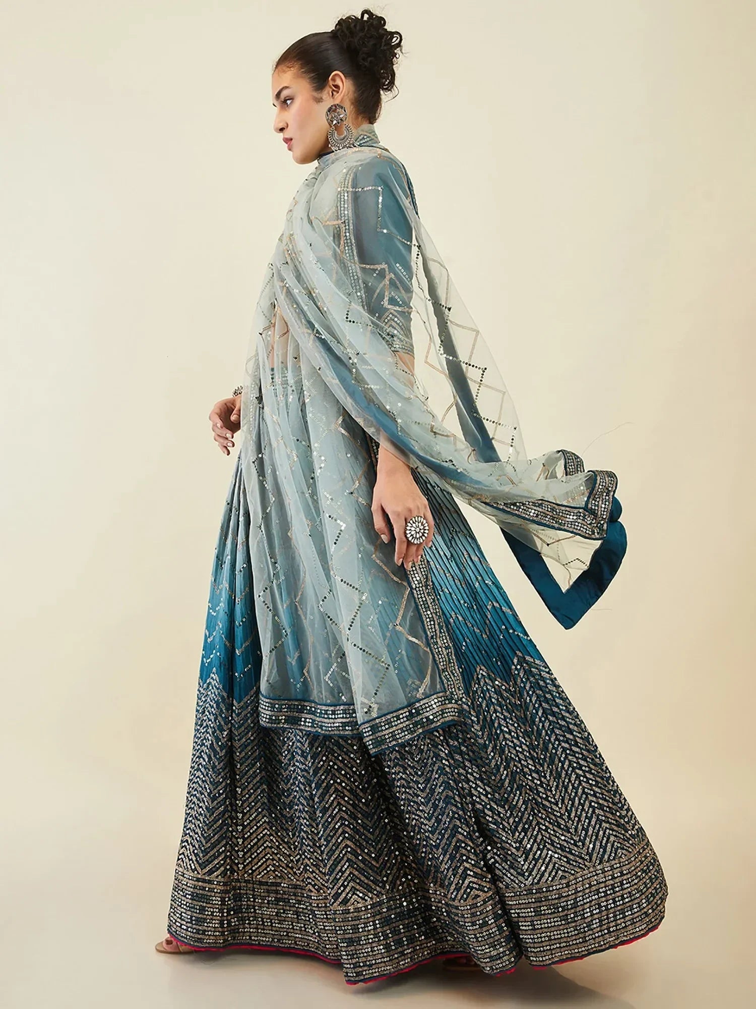 Magnetic Blue Sequins Art Silk Wedding Wear Lehenga Choli