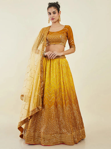 Captivating Yellow Sequins Art Silk Haldi Wear Lehenga Choli