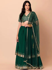 Amazing Green Sequins Georgette Reception Wear Lehenga Choli