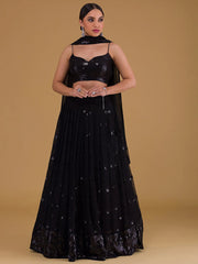 Outstanding Black Sequins Georgette Party Wear Lehenga Choli