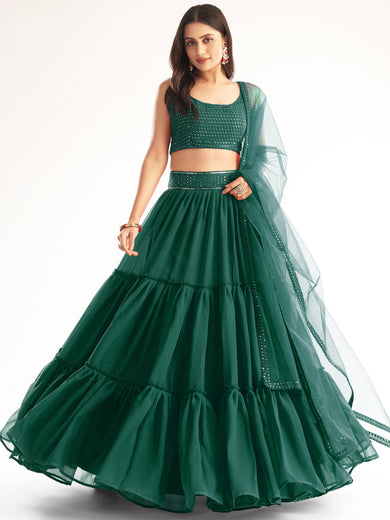 Sweet Green Georgette Reception Wear Lehenga Choli With Dupatta
