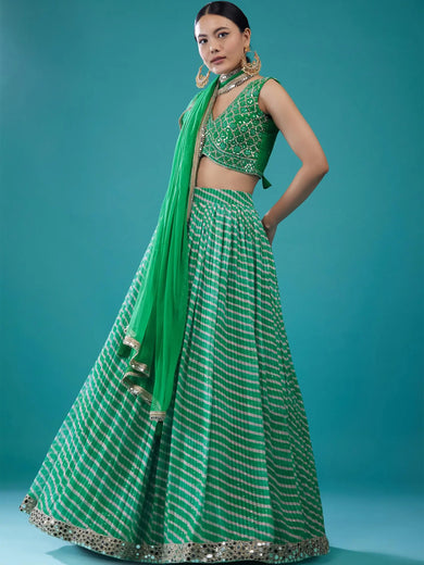 Alluring Green Digital Printed Organza Festival Wear Lehenga Choli