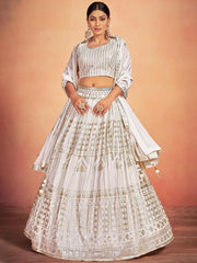 Gorgeous White Sequins Georgette Wedding Lehenga Choli With Dupatta