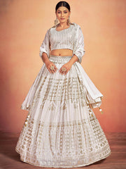 Gorgeous White Sequins Georgette Wedding Lehenga Choli With Dupatta