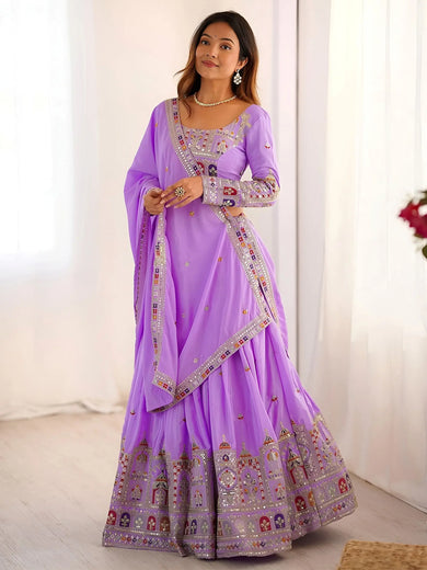 Mesmerizing Lavender Sequins Crepe Bridesmaid Lehenga Choli With Dupatta