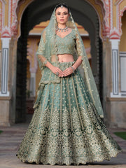 Charming Pista Green Zari Work Net Bridesmaid Lehenga Choli With Dupatta