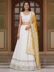 Mesmerizing White Sequins Georgette Bollywood Lehenga Choli With Dupatta
