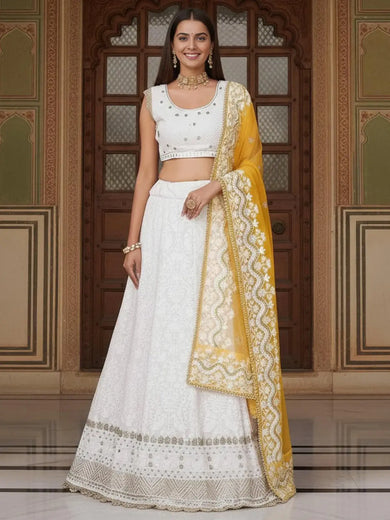 Mesmerizing White Sequins Georgette Bollywood Lehenga Choli With Dupatta