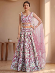 Attractive Pink Sequins Net Bridesmaid Lehenga Choli With Dupatta