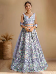 Astonishing Lavender Embroidered Net Designer Lehenga Choli With Dupatta