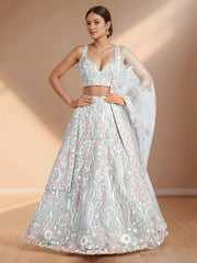 Stunning Sky-Blue Sequins Net Engagement Wear Lehenga Choli With Dupatta