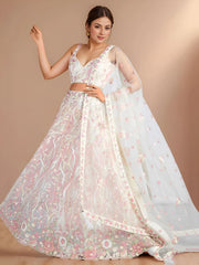 Wonderful White Sequins Net Bridesmaid Lehenga Choli With Dupatta