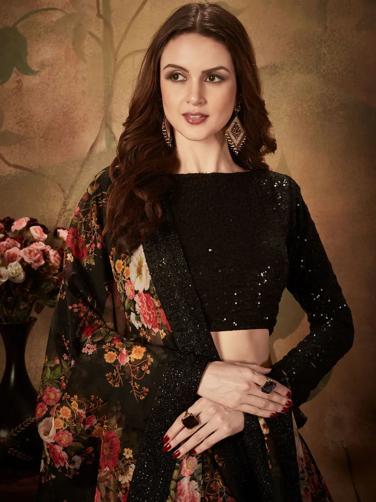 Fantastic Black Sequins Organza Party Wear Plus Size Lehenga Choli