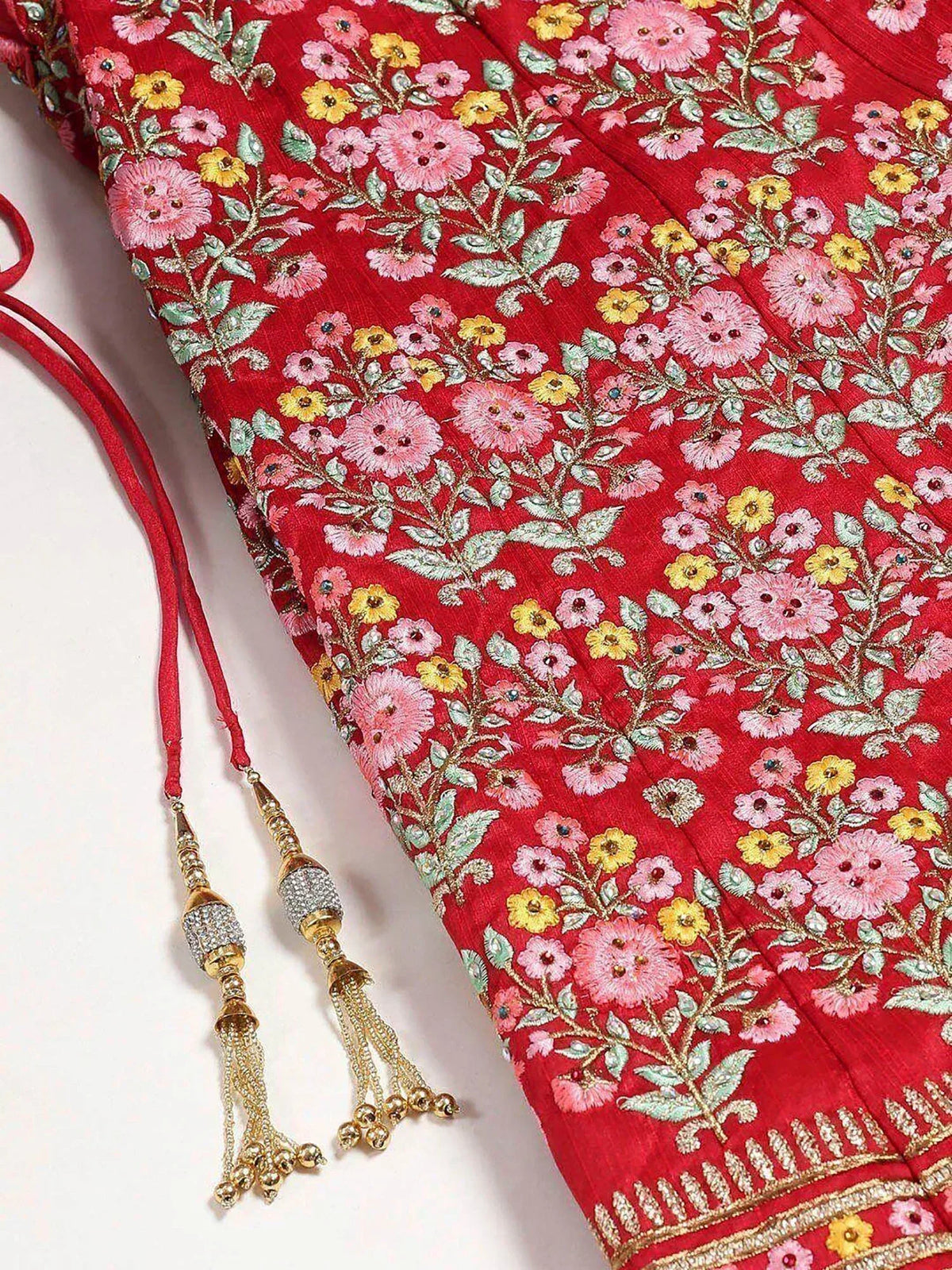 Lovely Red Embroidered Silk Plus Size Lehenga Choli With Double Dupatta
