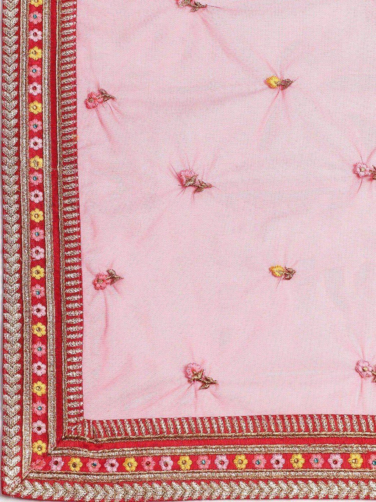 Lovely Red Embroidered Silk Plus Size Lehenga Choli With Double Dupatta