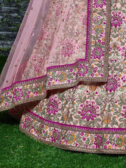 Anushka Sharma Peach Embroidered Taffeta Silk Bridal Wear Lehenga Choli