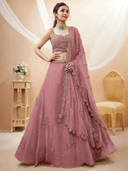 Attractive Dusty Pink Sequins Georgette Party Wear Lehenga Choli