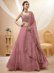 Attractive Dusty Pink Sequins Georgette Party Wear Lehenga Choli