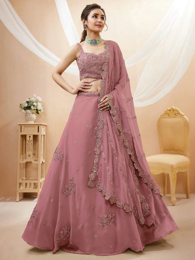 Attractive Dusty Pink Sequins Georgette Party Wear Lehenga Choli