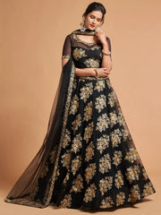 Awesome Black Zari Embroidery Net Party Wear Lehenga Choli