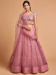 Elegant Pink Embroidered Net Engagement Wear Plus Size Lehenga Choli