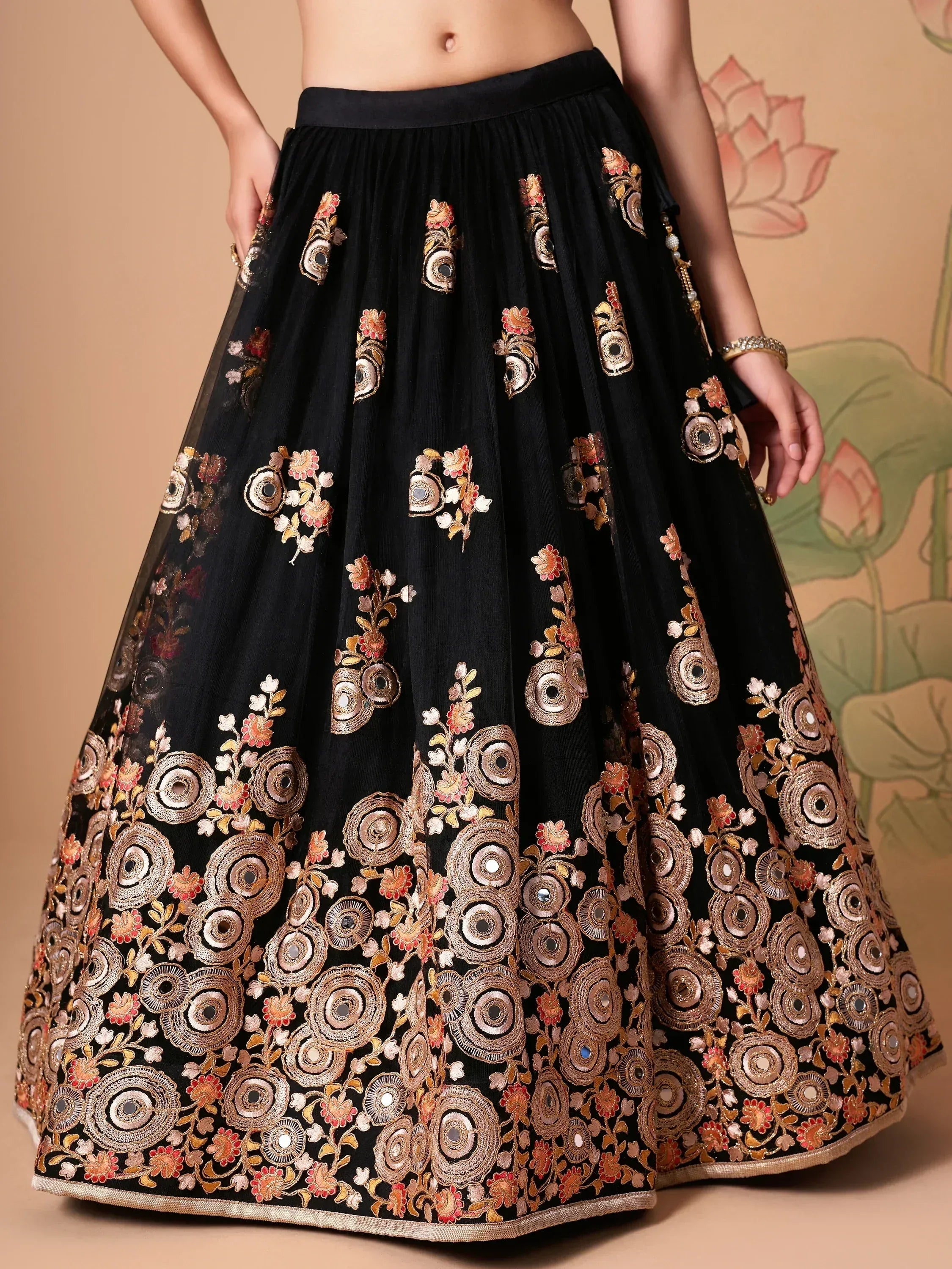 Glamorous Black Dori Embroidery Net Designer Lehenga Choli