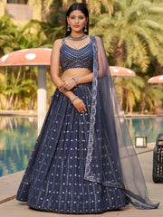 Fantastic Grey Sequins Georgette Reception Wear Lehenga Choli