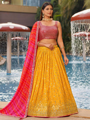 Gorgeous Yellow Sequins Georgette Haldi Wear Lehenga Choli