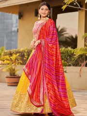 Stunning Yellow Sequins Georgette Wedding Wear Lehenga Choli