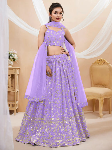 Enchanting Lavender Sequins Georgette Lehenga Choli With Dupatta
