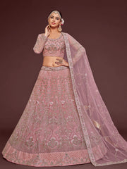 Enchanting Light Pink Embroidered Soft Net Wedding wear Lehenga Choli