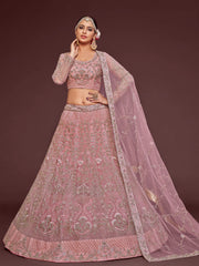 Enchanting Light Pink Embroidered Soft Net Wedding wear Lehenga Choli